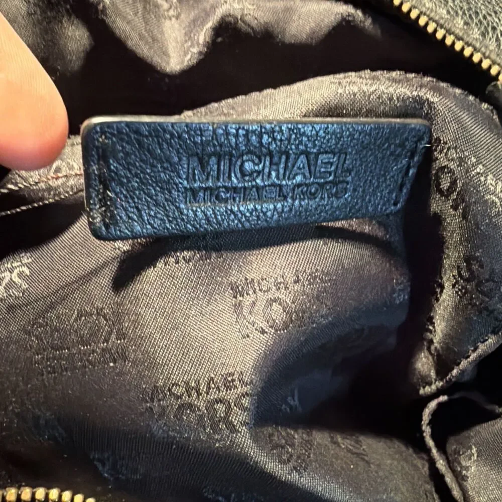 Michael Kors Fulton Leather Hobo Shoulder Bag Black Inside MK logo Flap